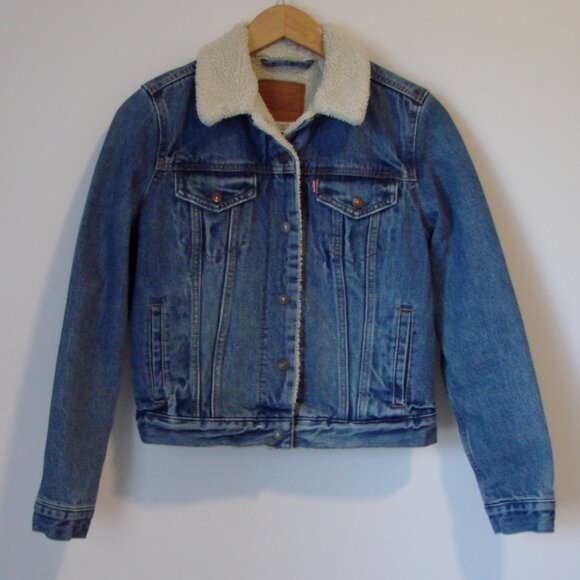 Levi's Sherpa Denim Trucker Jacket Premium Levi's Snap Buttons Size Small - Picture 10 of 16